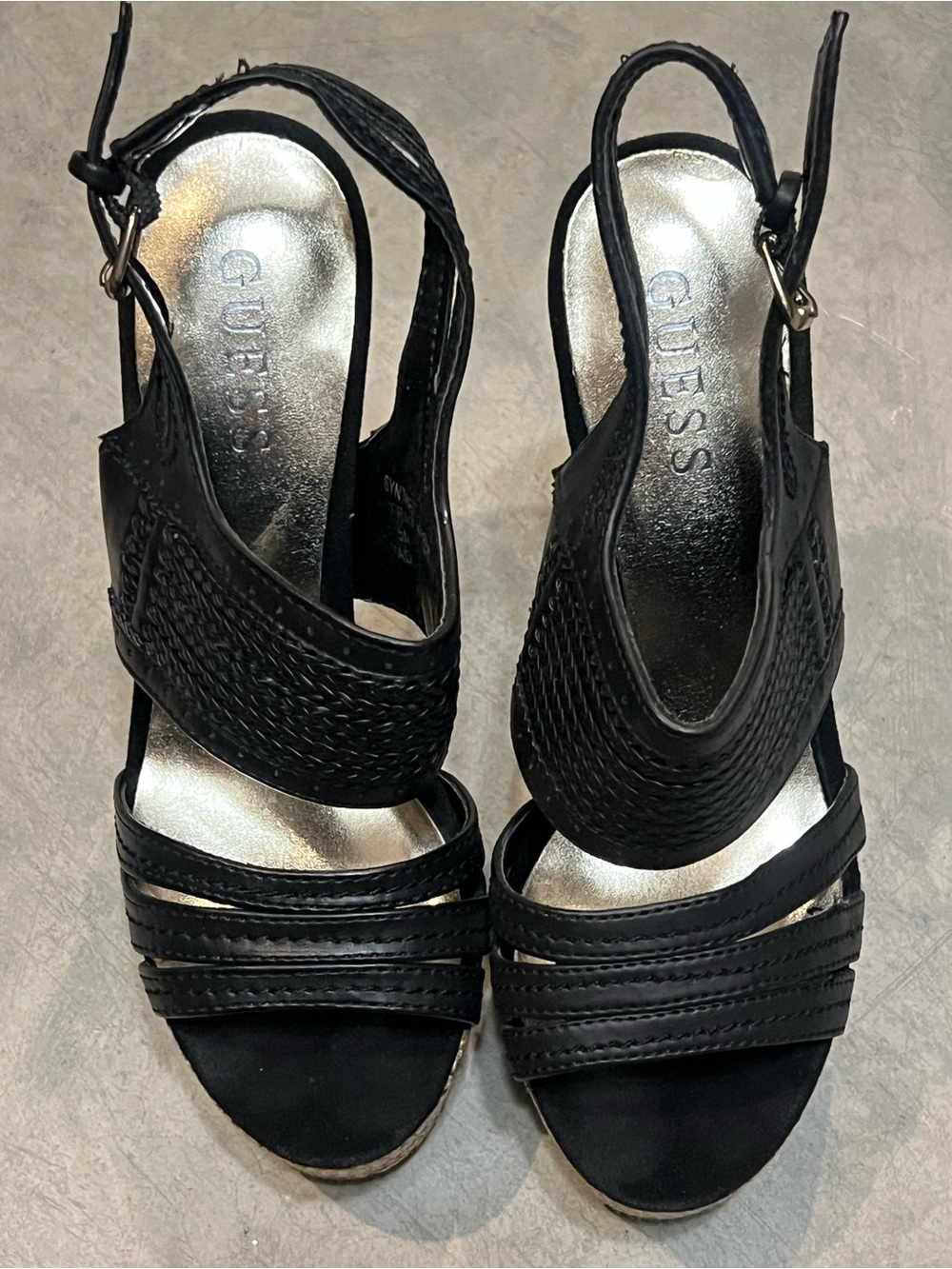 GUESS Black Woven Slingback Sandal Heels